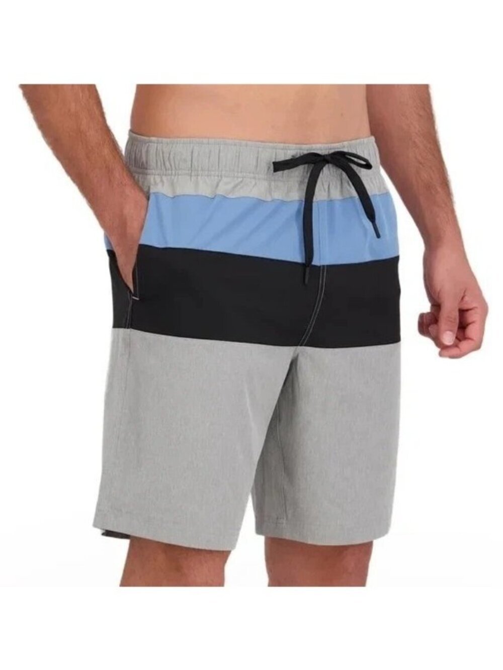 NWOT Nautica Men's L Gray Blue Black Classic Fit Swim Trunks